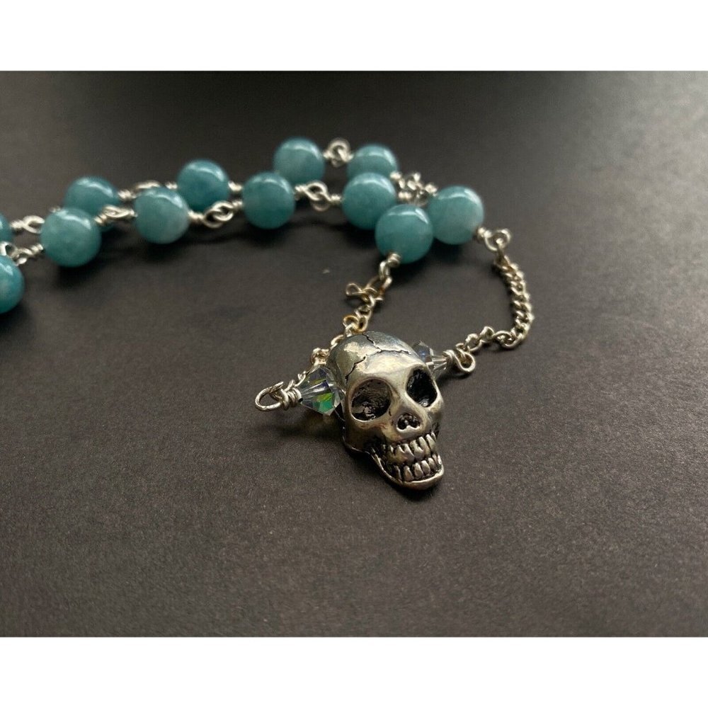 Necklace Set of 2 - Skull Pendant Blue and white beaded necklace 20” - Picture 3 of 8